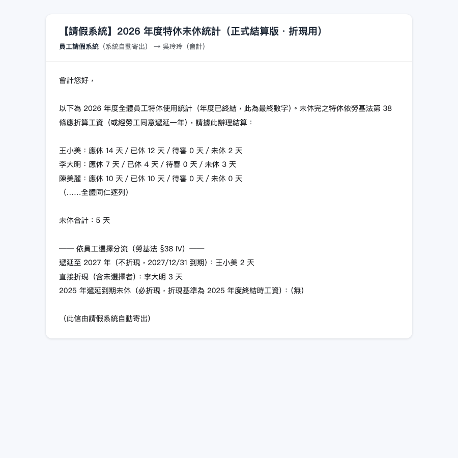 吳姐收到的正式結算統計